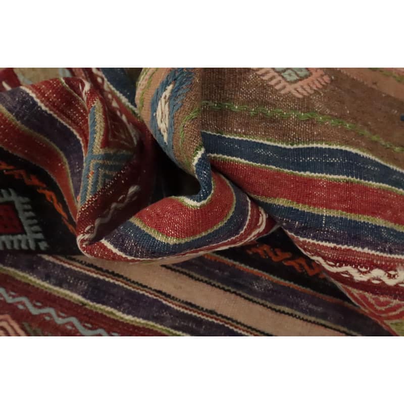 Hand Woven Oriental 100% Wool Carpet Southwestern Tribal Multi-Colored Kilim Area Rug - 9' 7'' X 5' 10''