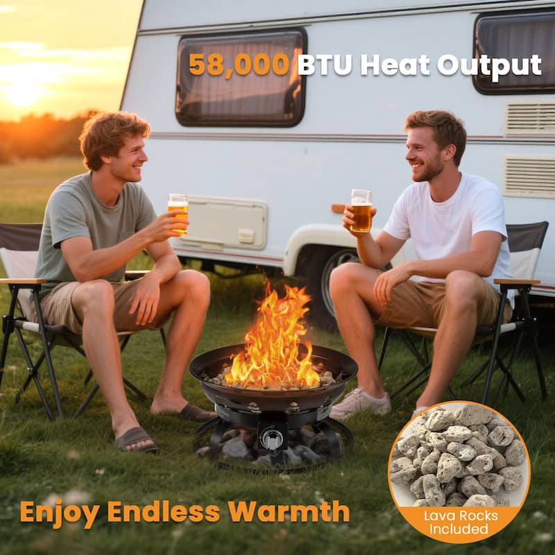 21 Inch Diameter Propane Gas Fire Pit Patio Portable Fire Bowl-Black - Multi