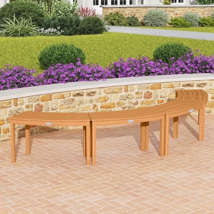 Outdoor Curved Acacia Wood Bench Set of 2/3/4 for Front Porch-3