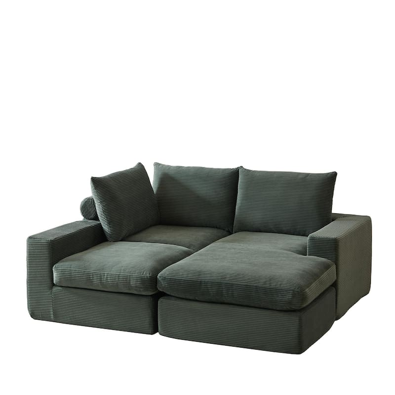 Roomfitters 99" L-Shaped Corduroy Upholstered Sectional Sofa, Modern 3-Seater Sectional Couch with Pillows, Living Room, Green