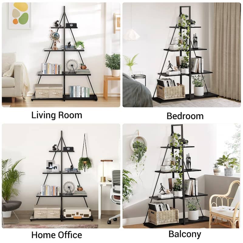 4-Tier A-Frame Ladder Bookshelf, Brown Stylish Ladder Bookcase