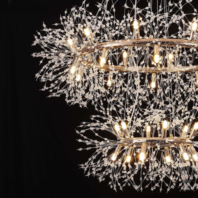 Modern Glam Large 2-Tire Firework Sputnik Crystal Chandelier - W 47.3"