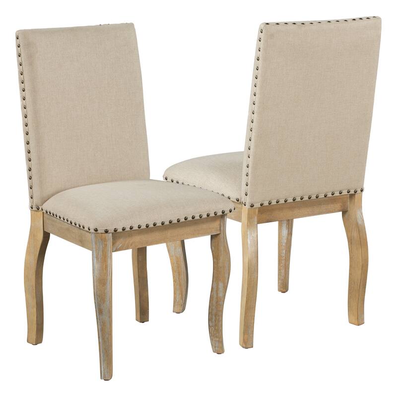 Natural Reception Chair Upholstered Dining Chair with Nailhead Trim, Modern Side Chair Coffee Chair Set of 4 Leisure Chair