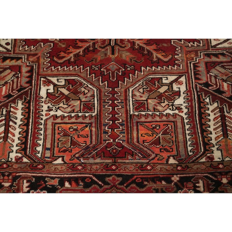Hand Knotted Oriental 100% Wool Carpet Traditional Medallion Red Heriz Area Rug - 11' 1'' X 7' 10''