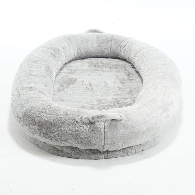 Memory Foam Human Size Pet Bed for People, with Storage Pocket Cover Portable Handle Non-Slip Bottom