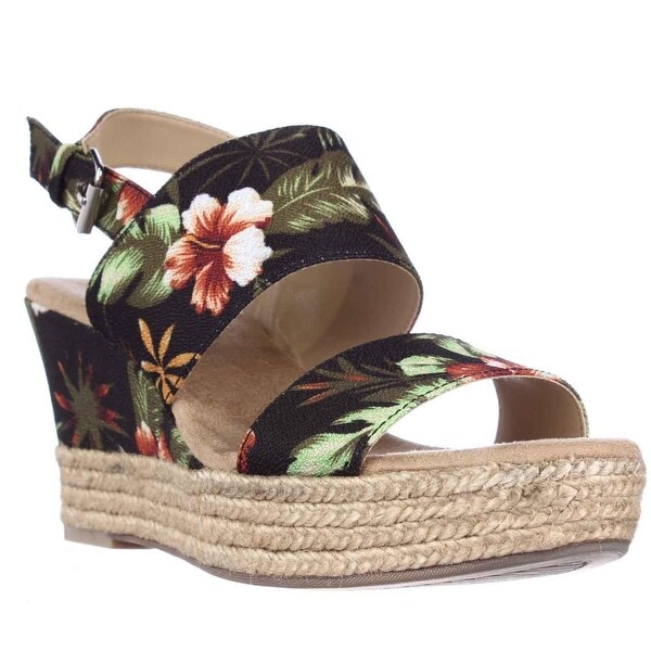 White Mountain Bar Harbor Wedge Espadrille Sandals - Black