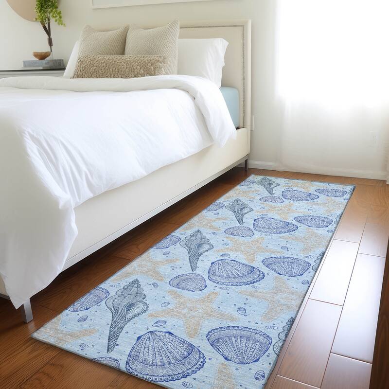 Premium Washable Super Soft Starfish Seashells Coastal Mayfield Rug - Blue - 2' 3" x 7' 6" - Runner