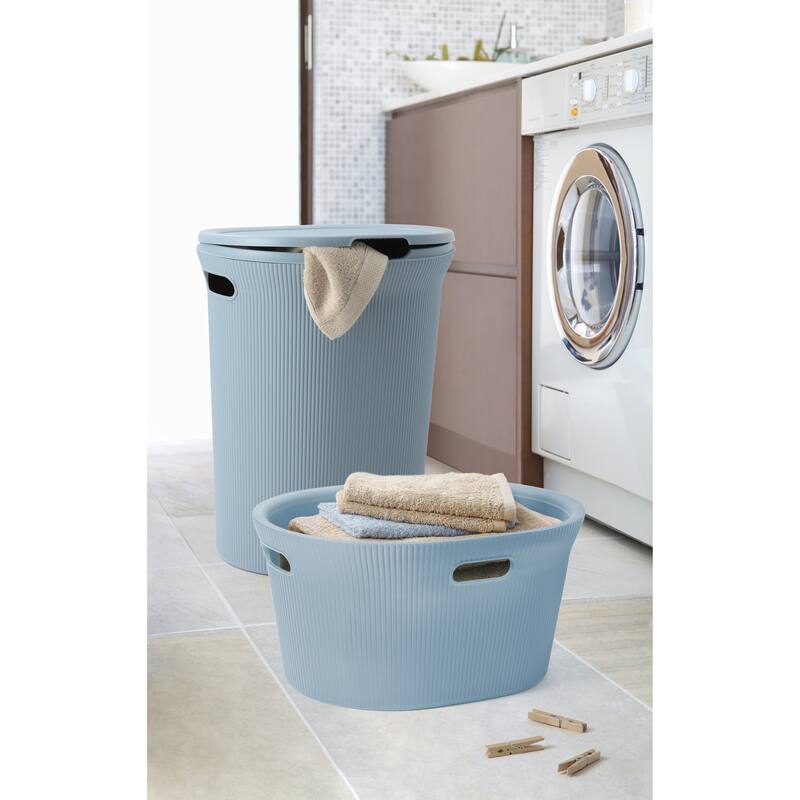Superio Decorative Ribbed Laundry Basket with Cutout Handles, 35 L - 10.5" H x 20.5" W x 16.5" D