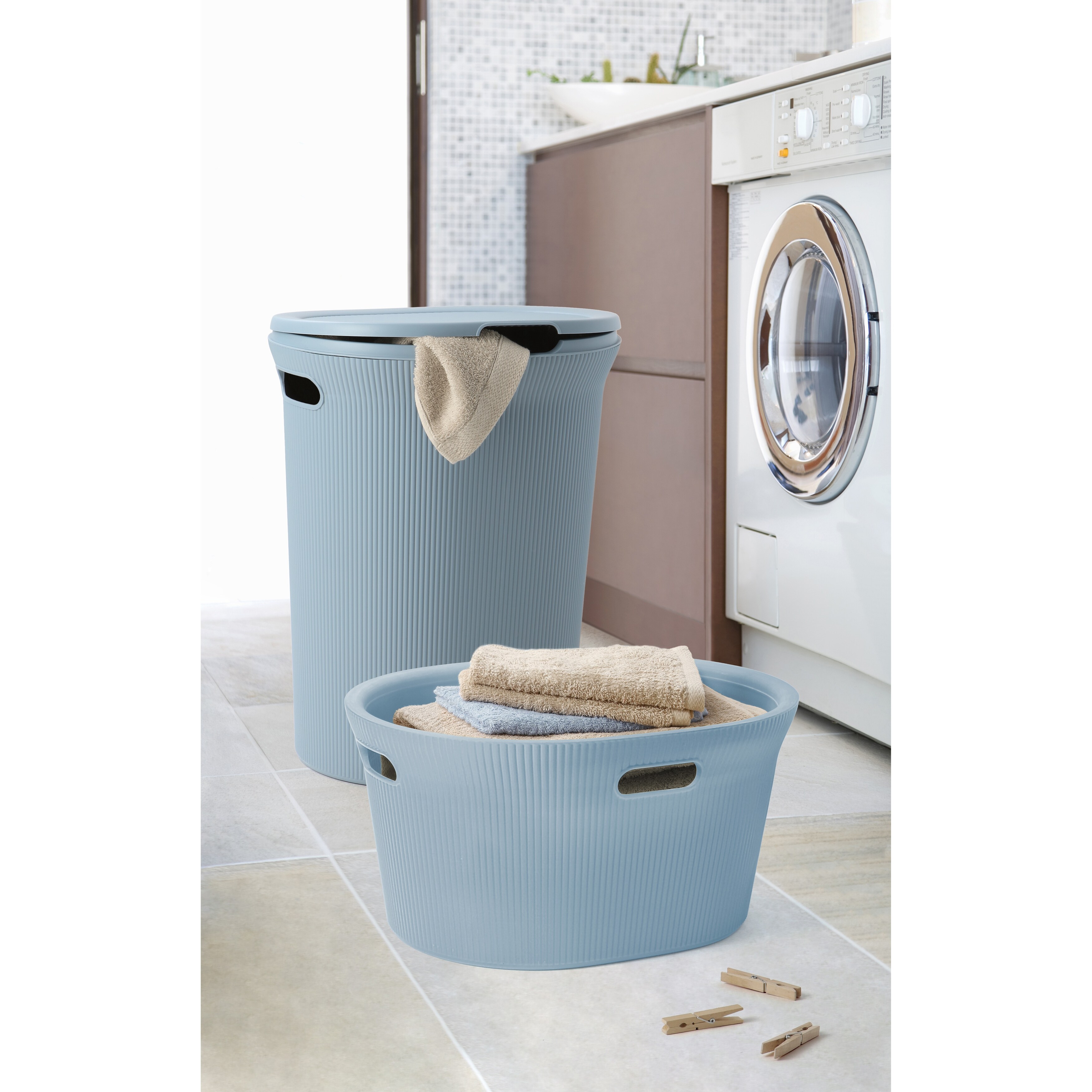 Superio Decorative Ribbed Laundry Basket with Cutout Handles 35 L 10.5 H x 20.5 W x 16.5 D On Sale Bed Bath Beyond 39179117