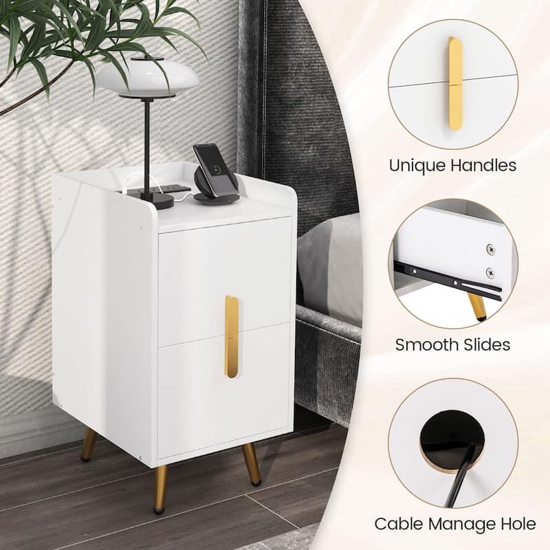 Costway Nightstand with Charging Station Home Bedside Sofa Side Tables