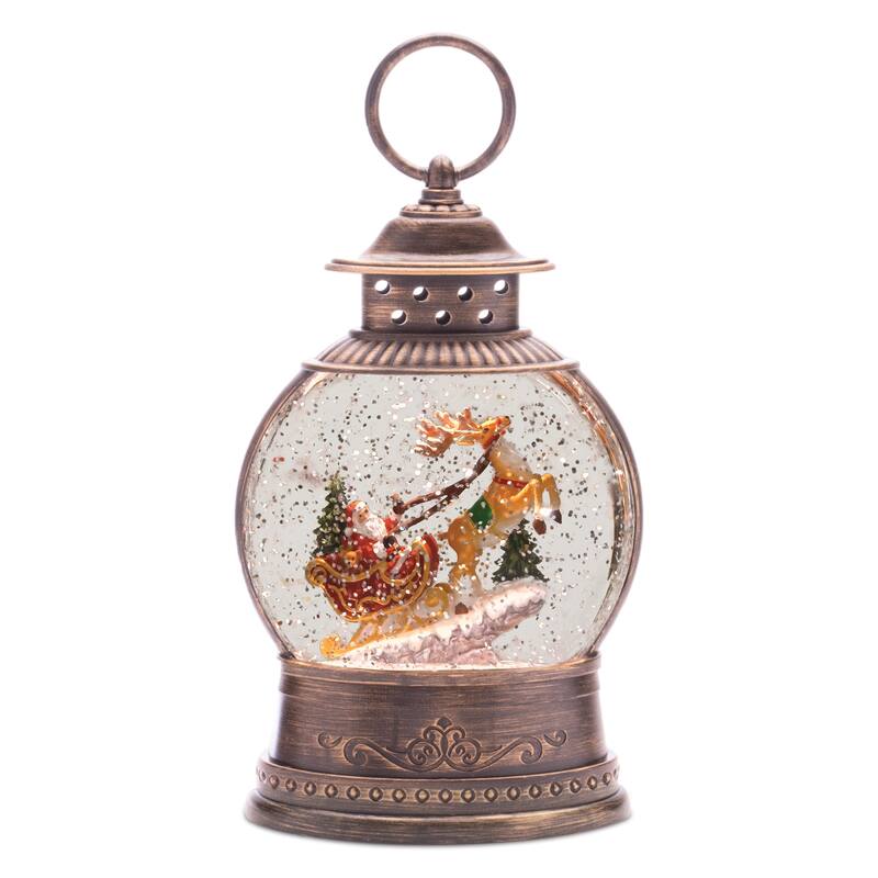 LED Santa in Sleigh Snow Globe 9"H - N/A