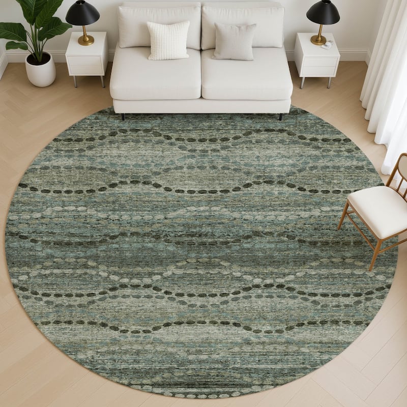 Premium Washable Super Soft Boho Stripes Mayfield Rug - Aloe - 8' x 8'