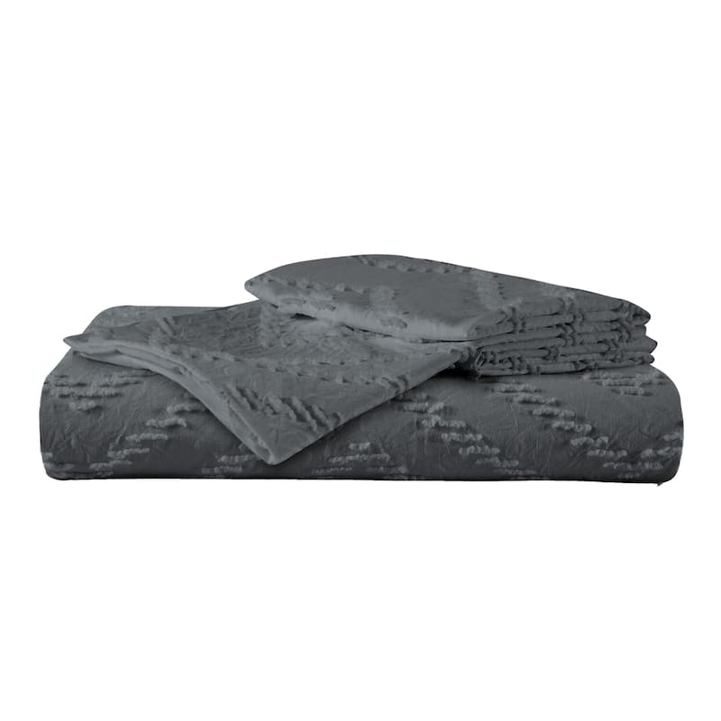 Tufted Clipped Jacquard Geometric Oversized Duvet Cover & Pillowcase Set