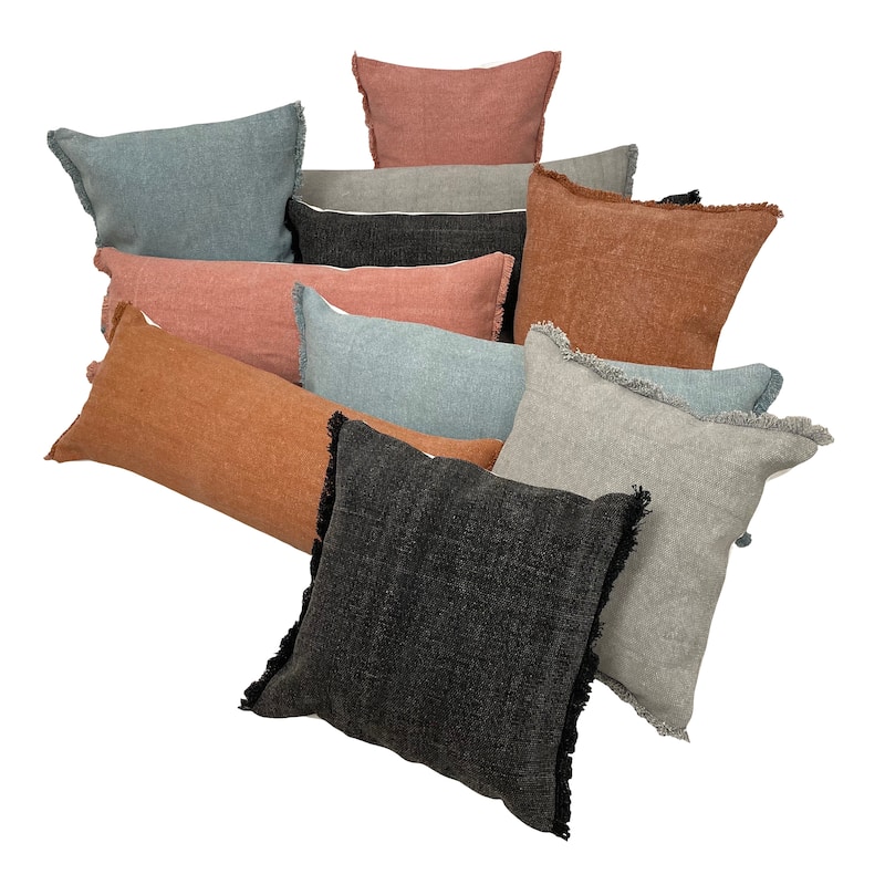 Sevita Light Gray Solid Stonewash Throw Pillow with Fringe