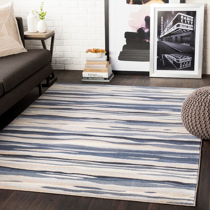 Livabliss Colton Aqua Wavy Stripes Area Rug