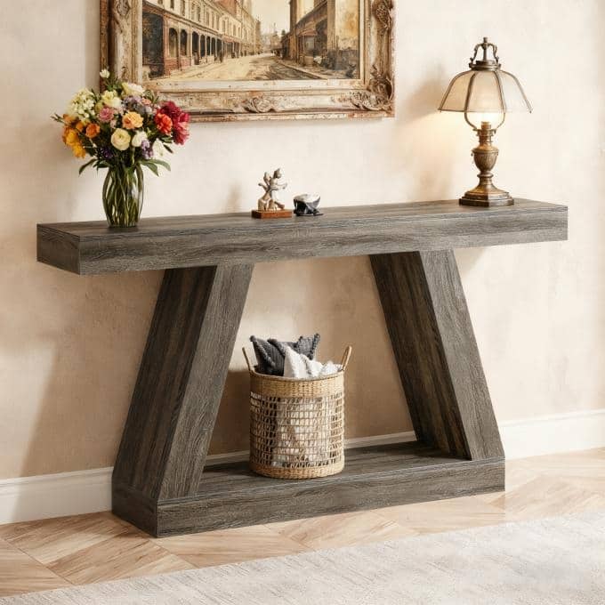 55-Inch Wooden Console Table with Storage, Farmhouse Sofa Table Entryway Table for Hallway, Living Room