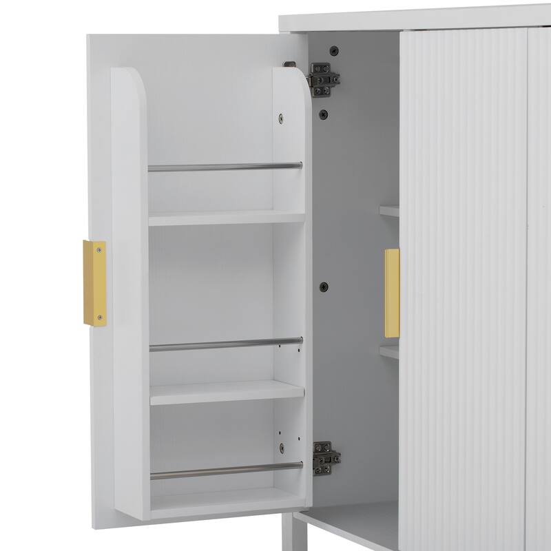 Storage Cabinet with Vertical Stripe Doors & Adjustable Shelves, Sideboard Cabinet with Door Racks & Side Hooks