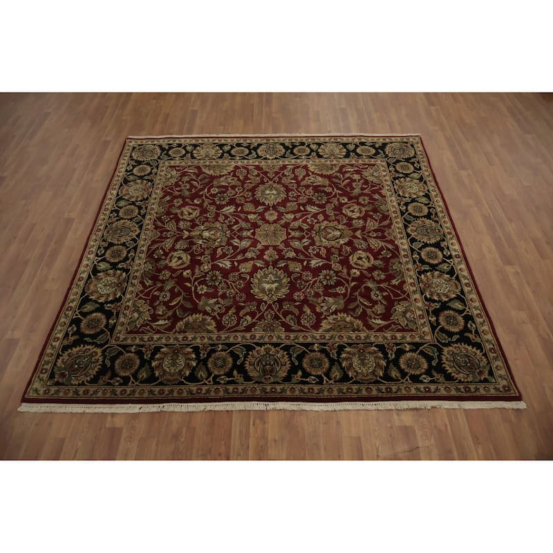 Hand Knotted Oriental 100% Wool Carpet Traditional All-Over Red Agra Area Rug - 7' 10'' X 7' 11''