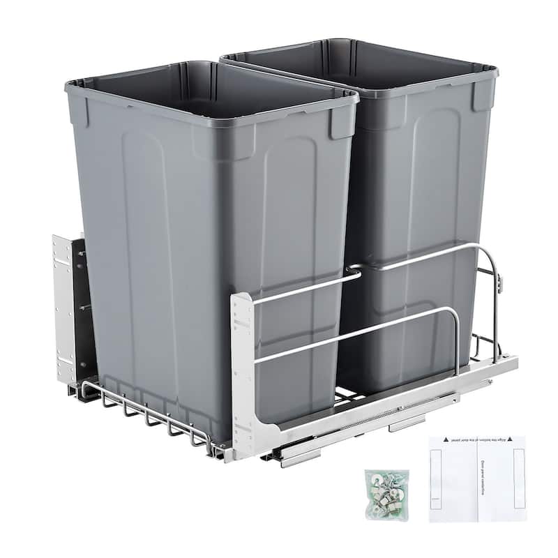 Under Cabinet Pullout Trash Bin with Soft Close System and Dual Bins - 70 Qt-35x2
