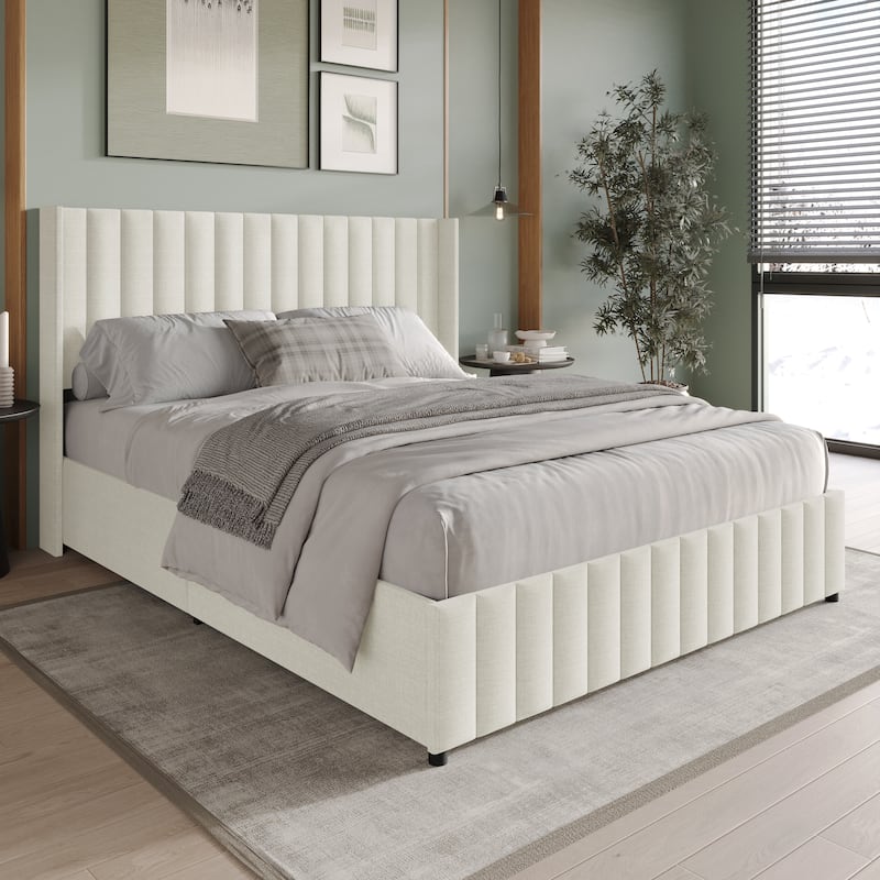 CraftPorch Minimalist Wingback Platform Lift Up Storage Bed