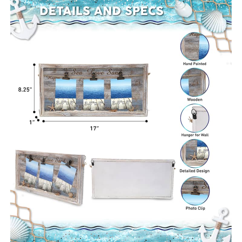 CoTa Global Coastal Horizon White Distressed Pictures Hanger Box Frame - 17 inches