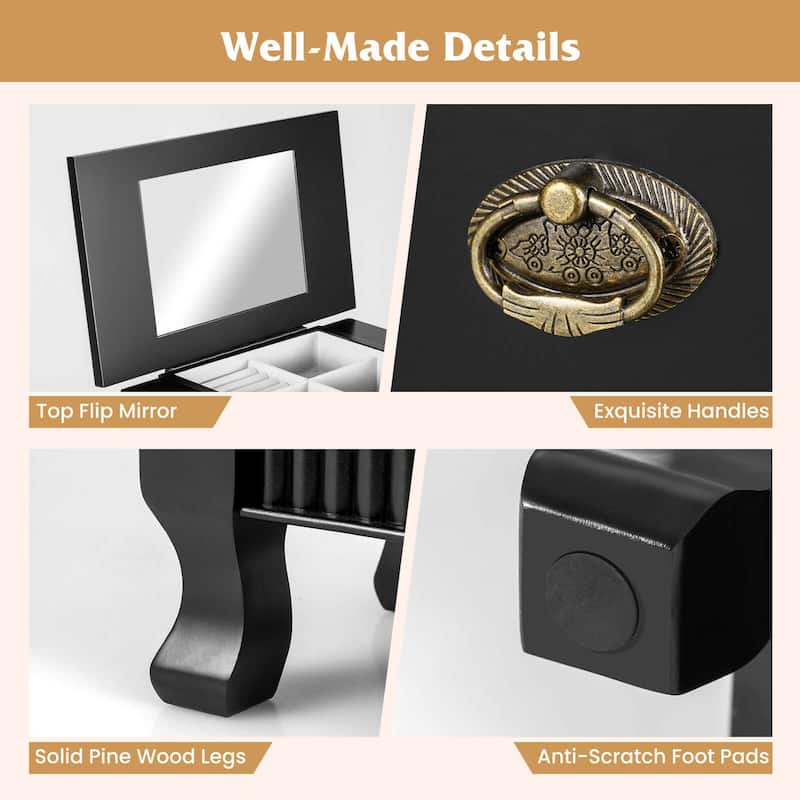 Costway Jewelry Cabinet Armoire Box Storage Chest Stand Organizer Wood - See Details