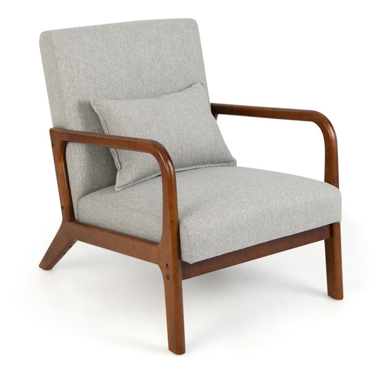 Modern Accent Chair with Rubber Wood Frame and Lumbar Pillow - 31" x 25.5" x 30.5" - Grey