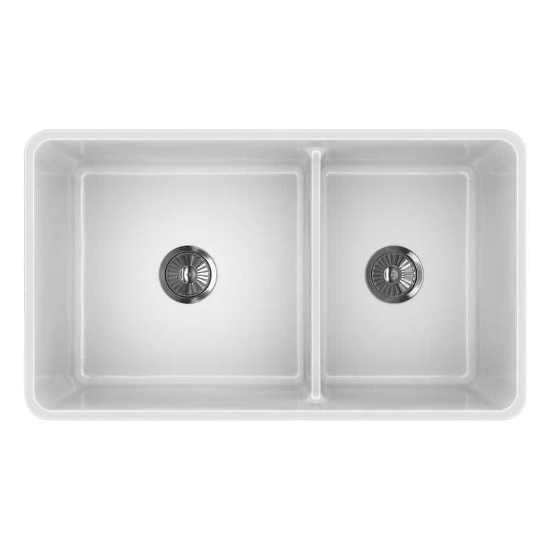 LaToscana Reversible Fireclay Double-Bowl Farmhouse Sink - 33"L x 19"W x 10"D