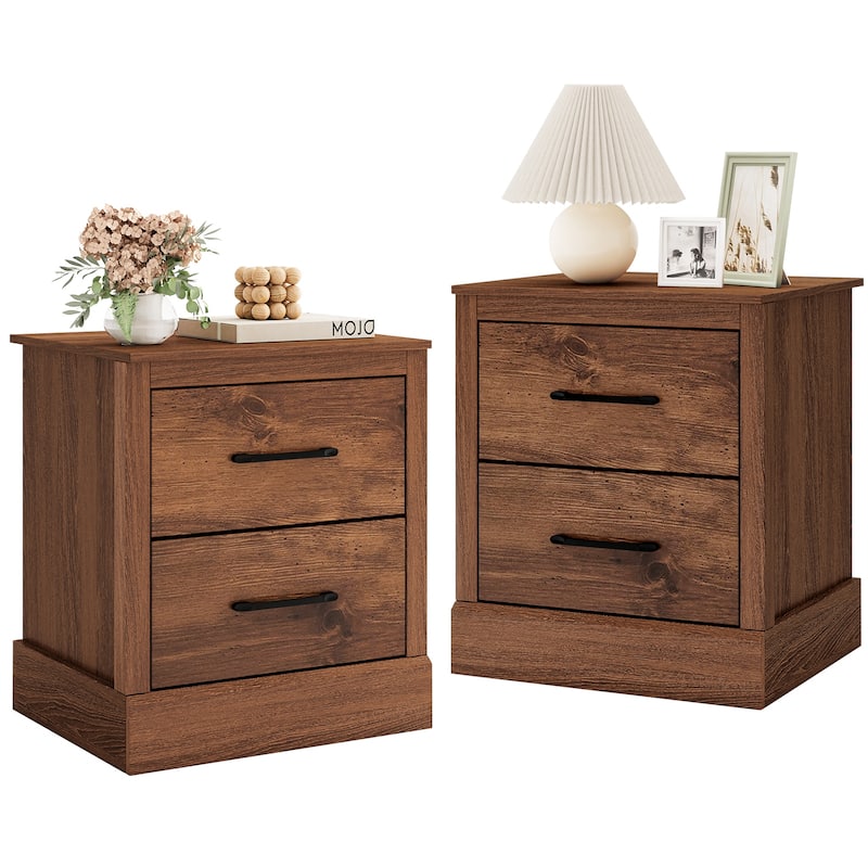 Gymax Set of 2 Drawer Nightstand Bedside Table Compact Sofa End Table - Brown - Wood