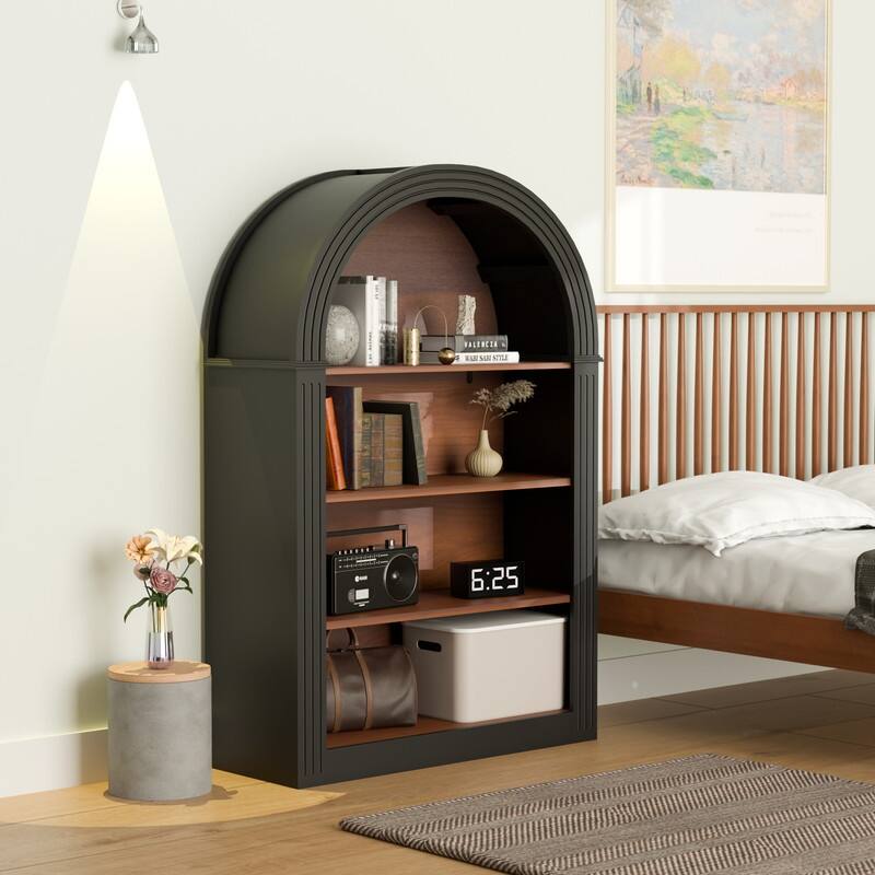 Display Arched Bookcase Cabinet,4/5-Tier Freestanding Tall Wood Arch Bookshelf Cabinets with Open Display Storage Shelves