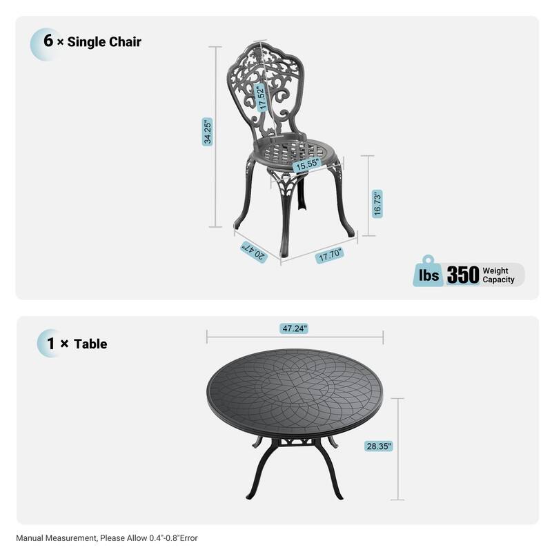 Traditions 7-Piece Patio Outdoor Dining Set with 6 Dining Chairs and 47.24 in.Round Table, Rust Free