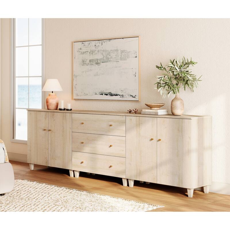 Wood Dresser with 3 Drawers and 2 Cabinets for Bedroom, 106" Wide