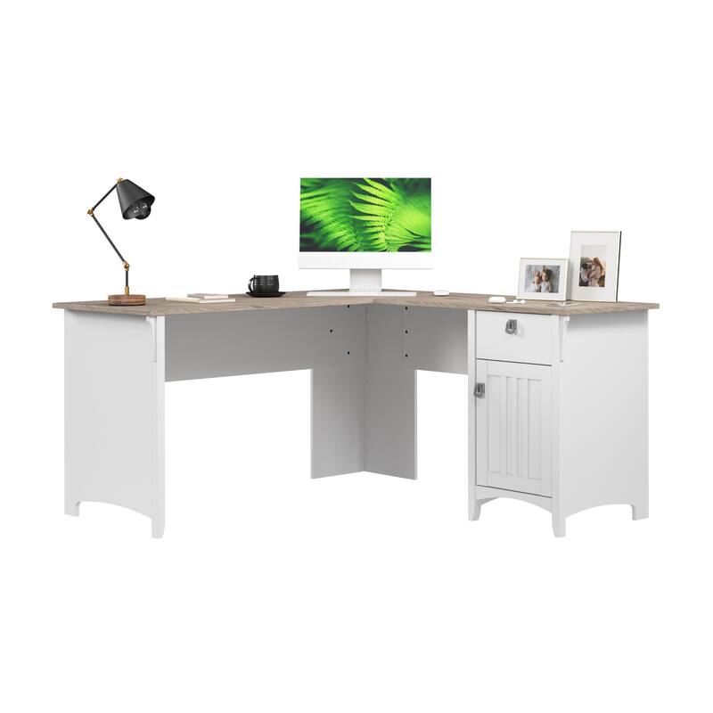 Bush Furniture Salinas 60W L Shaped Desk with Drawers and Storage - Shiplap Gray/Pure White