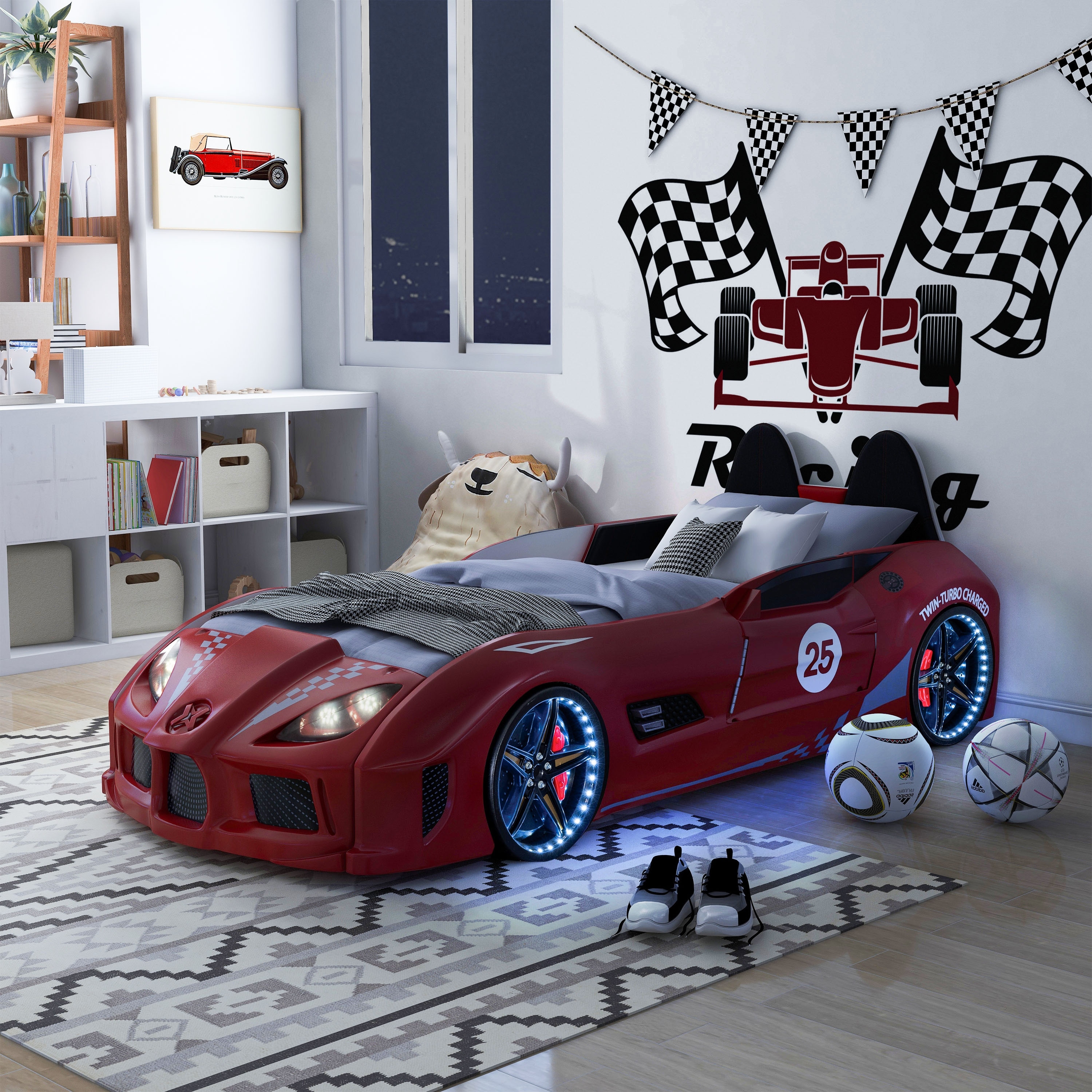 Twin car top bed with lights