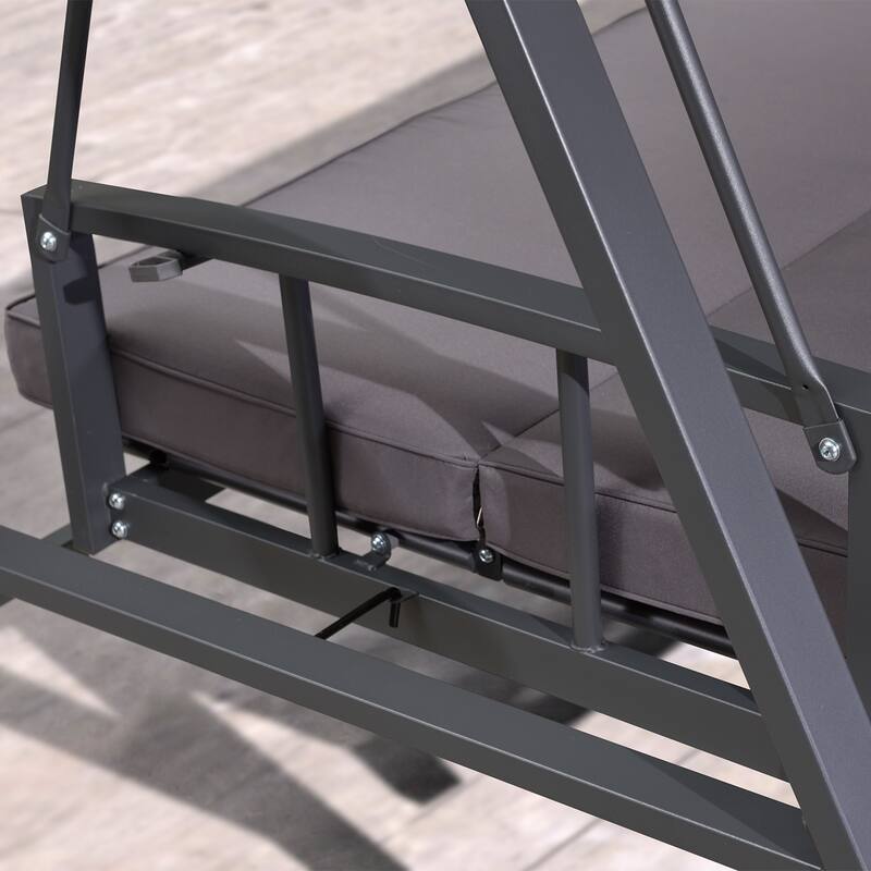 PURPLE LEAF 3-seat Outdoor Patio Porch Swing Adjustable Backrest, Cushions and Pillow Included