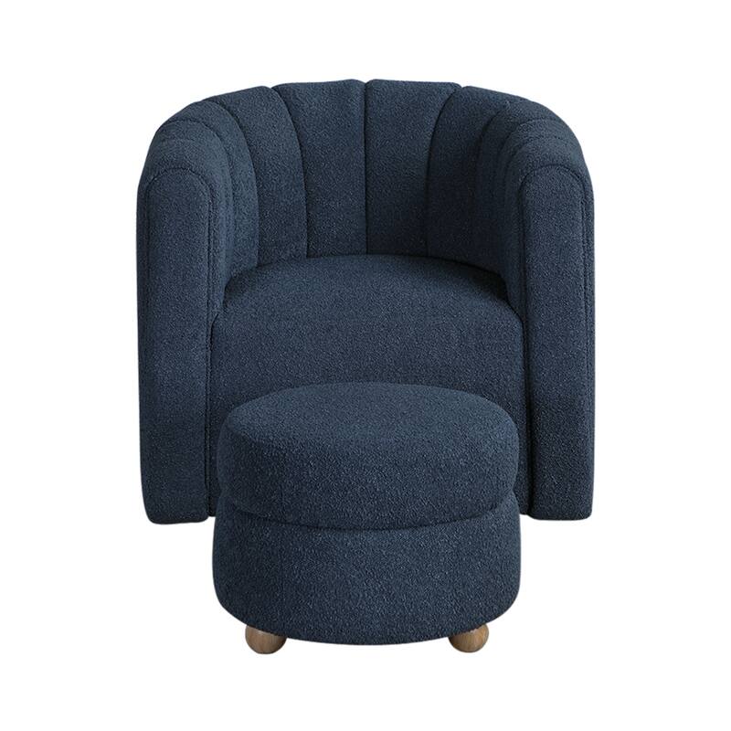 Arden 31" Boucle Swivel Chair with Ottoman - Solid Wood Legs