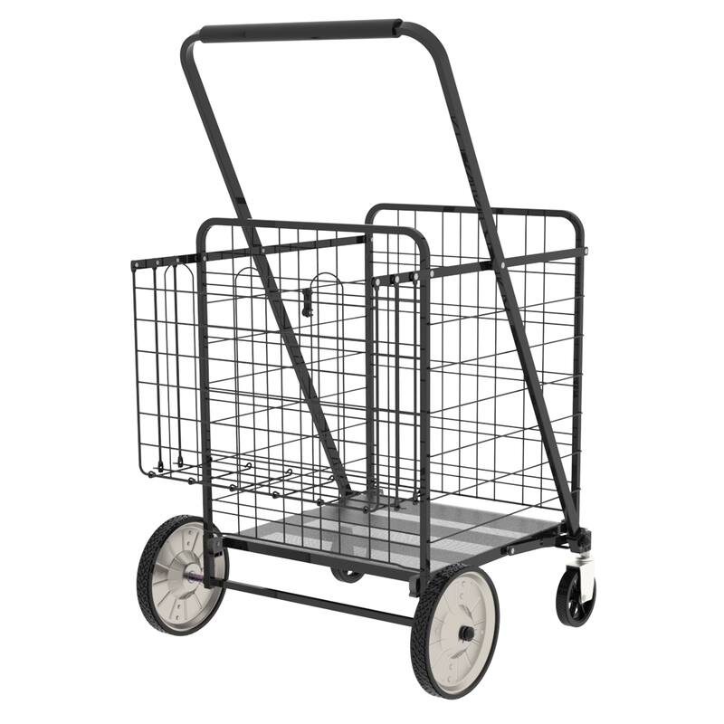 Foldable Super Jumbo Grocery Shopping Cart w/ Double Basket & 360 Rolling Swivel Wheel