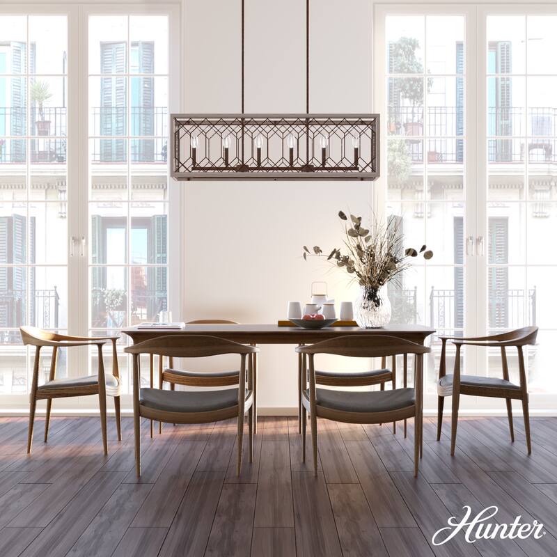 Hunter Chevron 6-Light Linear Chandelier - Dining Room, Island - Farmhouse, Transitional, Rustic, Lattice