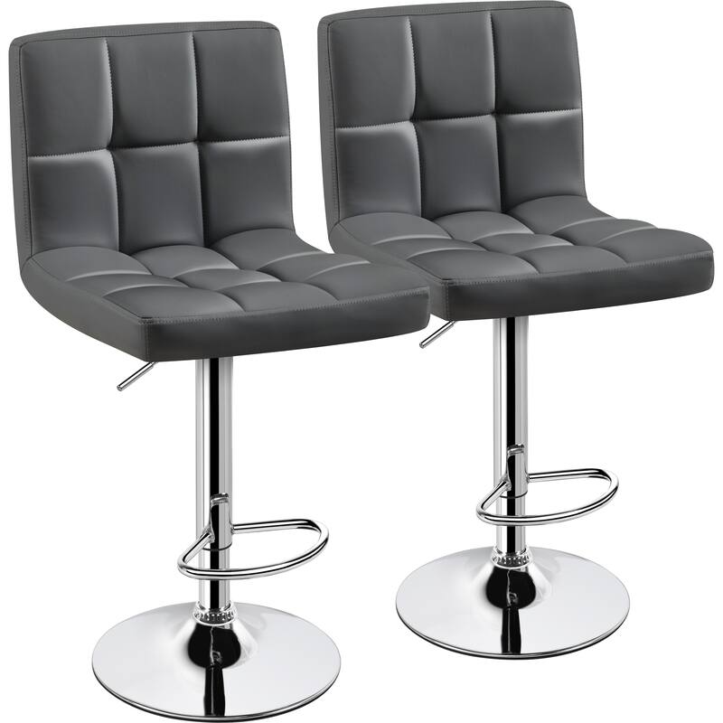 Yaheetech 2pcs Adjustable Modern Faux Leather Swivel Bar Chairs - Grey