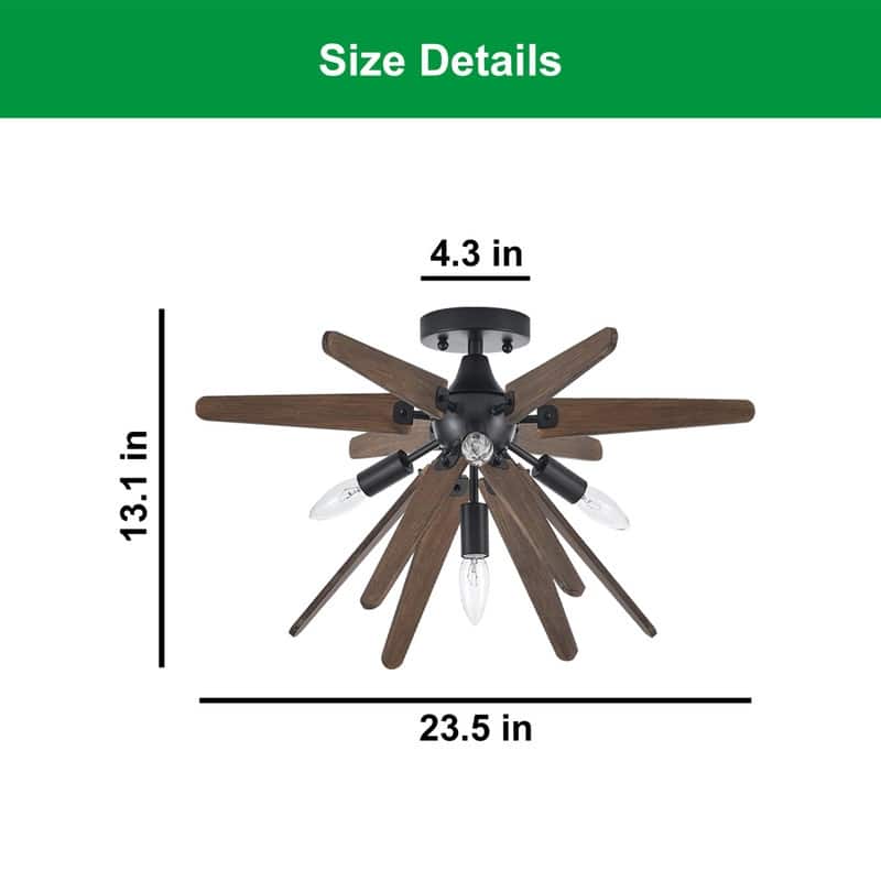 4 Light mount flush light black hallway lighting metal, wood ceiling light