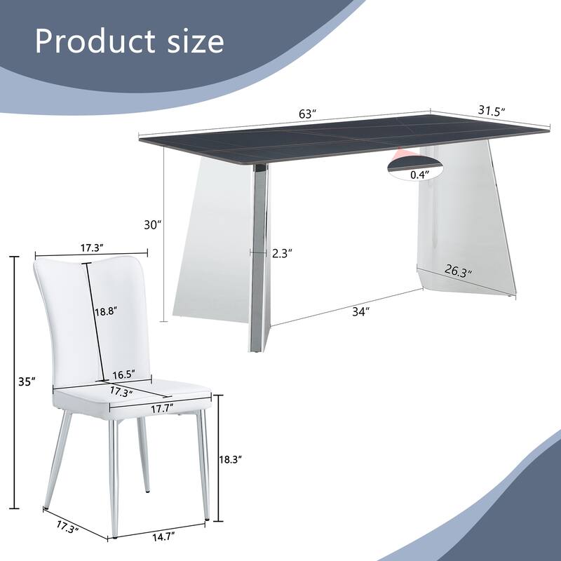 Modern Style Dining Set with Rectangular Stainless Steel Butterfly Legs Table and Vertical Stripe Dining Chairs
