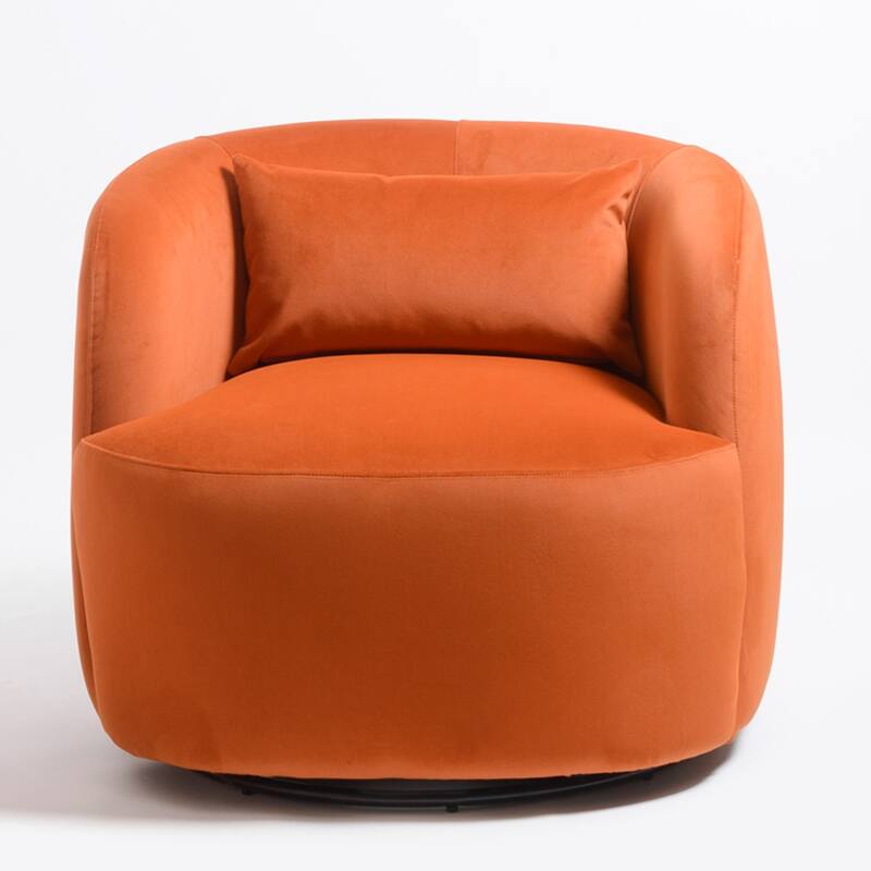 KINWELL 34" Wide Velvet Upholstered Swivel Accent Chair with Toss Pillow
