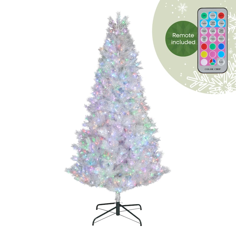 National Tree Company 7.5 ft Pre-Lit Crystal Pine Full Artificial Christmas Tree, 600 LED Lights, Includes Stand, Silver