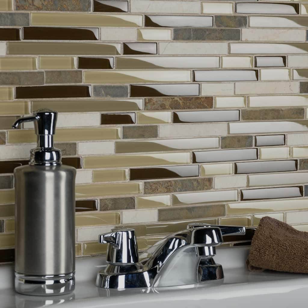 Merola Tile Tessera Piano Nassau 11.75" x 11.86" Glass and Stone Mosaic