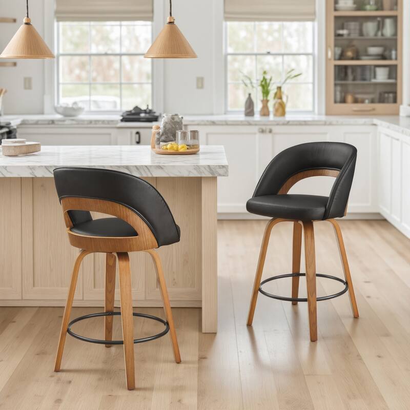 Art Leon Set of 2 Swivel Contemporary Counter Height Barstool with Bentwood Legs