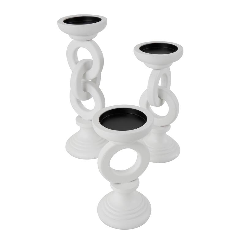 White or Black Wooden Chain Link Candle Holder (Set of 3)