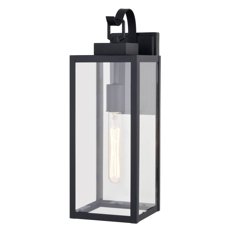 Clinton Steel 1 Light LED Compatible Matte Black Transitional Outdoor Wall Lantern Clear Glass - 6-in W x 17.75-in H x 7.75-in D
