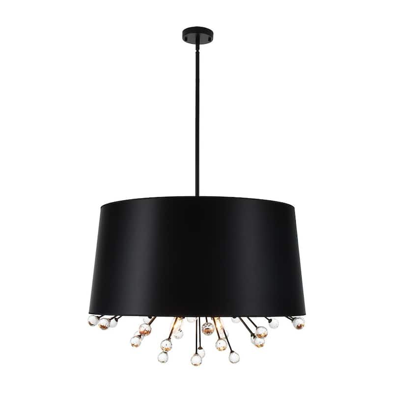 Statement Luxury Crystal Wide Black Fabric Drum Lantern Chandelier - 30.7 in