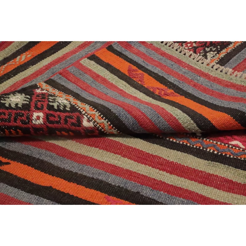 Hand Woven Oriental 100% Wool Carpet Southwestern Tribal Multi-Colored Kilim Area Rug - 8' 2'' X 5' 3''