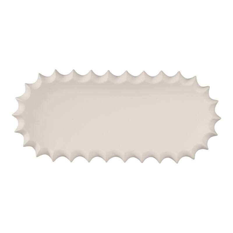 Ceramic Decorative Tray Sculpted Edge Design Modern Decor - 3" Ivory - 18" x 8" x 3"